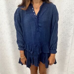 Free People Navy Ruffled Dress